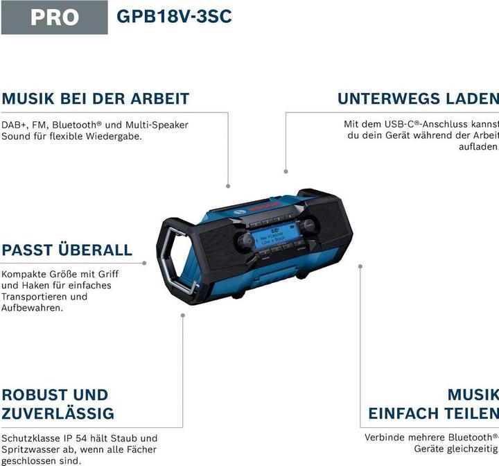 Produktbild Bosch Professional GPB18V-3SC (solo Carton) (DAB+, FM, Bluetooth)
