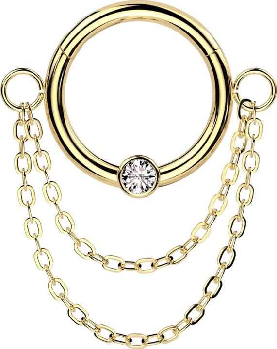 Immagine prodotto Star Piercing Anello a micro segmenti incernierato in cristallo placcato oro ciondolo in argento due catene (Acciaio chirurgico 316L)