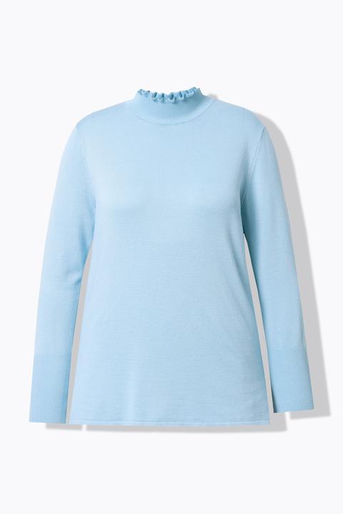 Produktbild Ulla Popken Pullover, gekräuselter Stehkragen, Langarm mit Knöpfen (54)