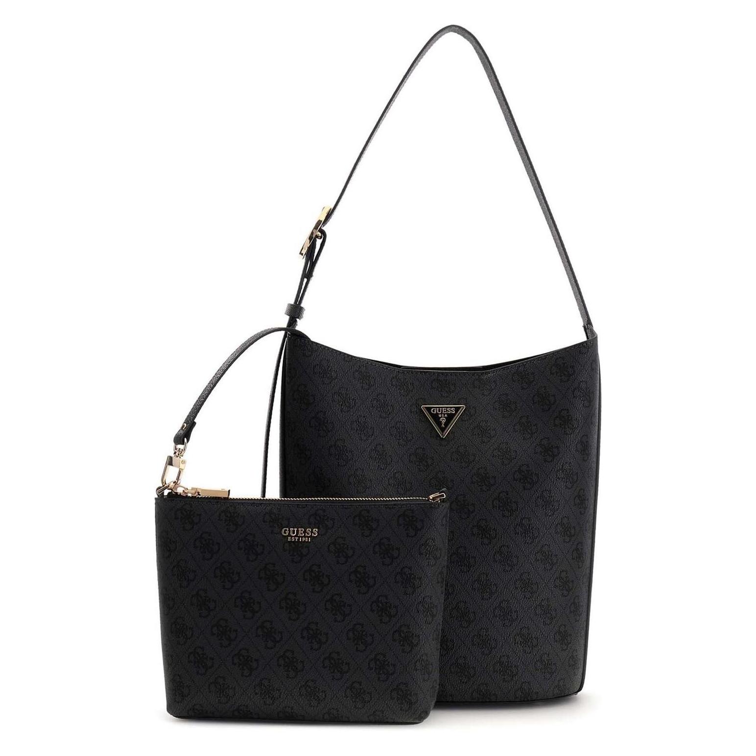 Guess, Damen, Handtasche, Meridian Ii Bucket Bag, Schwarz, Grau