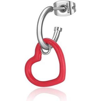 Sagapo, Ohrringe, S'Agapo Single Steel Earring With Red Heart 2in1 Vibes Svb29