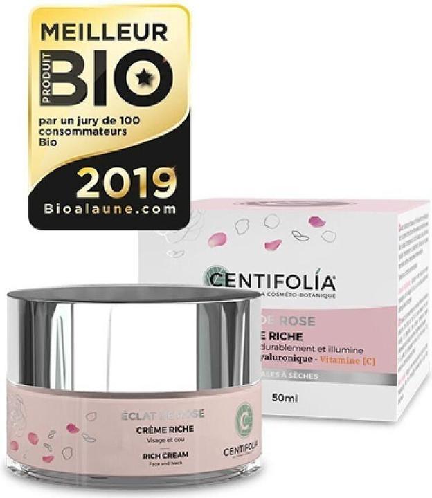 Produktbild Centifolia Reichhaltige BIO-Creme Gesicht & Hals Rose, Hyaluronsäure & Vitamin C - 50ml - Éclat de r (Körpercreme, 50 ml)