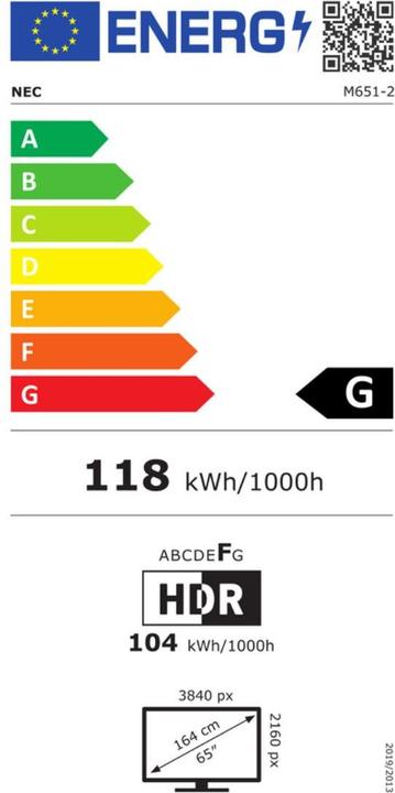 Energie-Label Sharp M651-2 65IN UHD 500CD/QM (3840 x 2160 Pixel, 65")