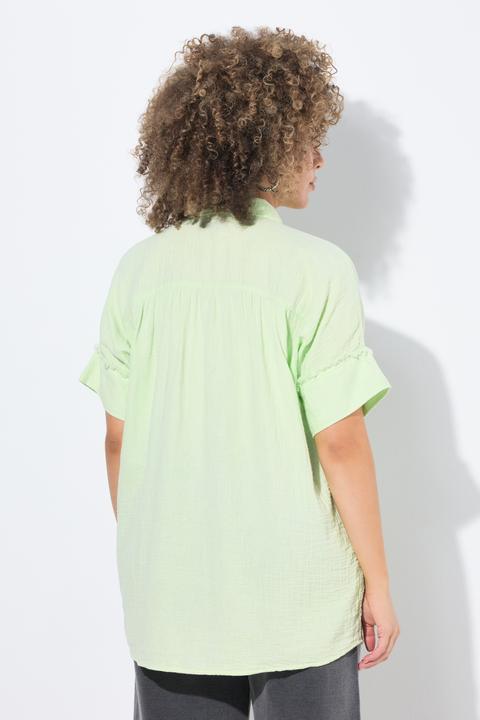 Image du produit Ulla Popken Chemisier oversize en mousseline, franges, col chemise et manches courtes (54)