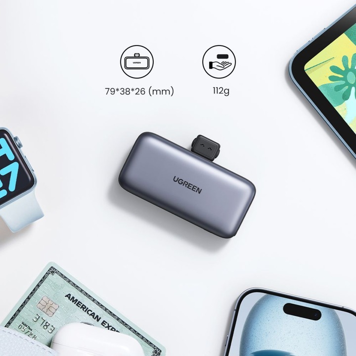 Immagine prodotto Ugreen Banca di energia da 5000 mAh con connettore USB-C incorporato (5000 mAh, 22.50 W, 18 Wh)