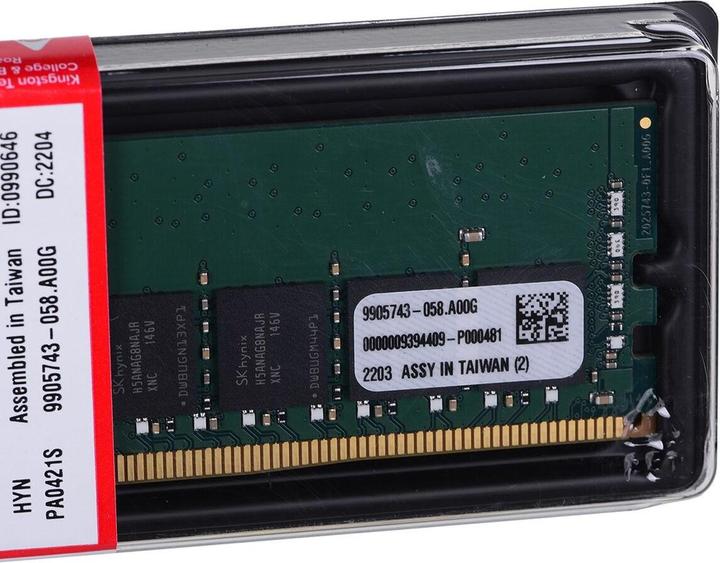 Productafbeelding Kingston Geheugen DDR4, Niet-ECC, CL22, DIMM, 1Rx8 (1 x 16GB, 3200 MHz, DDR4 RAM, DIMM 288 pin)