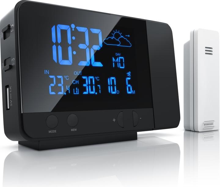 Produktbild Bearware Wetterstation mit Aussensensor, Funkwetterstation, Projektionsanzeige DCF-Funkuhr, Wettervorhersage