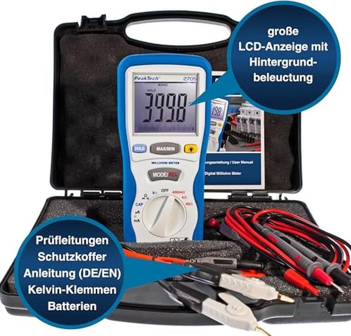 Immagine prodotto Peaktech P 2705 Milliohmmetro (CAT III 1000V)