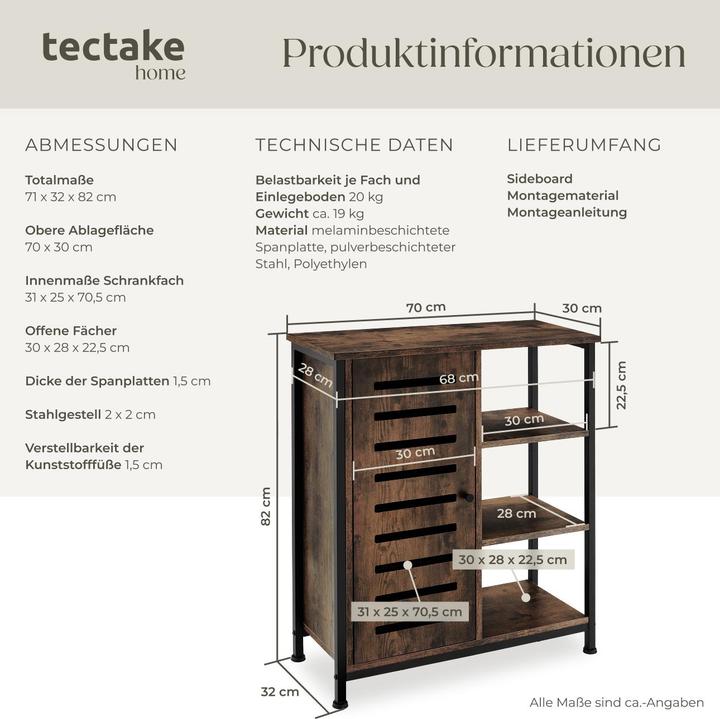 Image du produit tectake Buffet 71x32x82cm (71 x 32 x 82 cm)