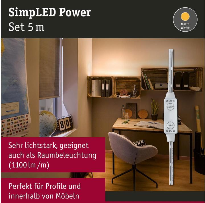 Image du produit Paulmann Bande LED SimpLED Power (Blanc chaud, 500 cm, Intérieur)