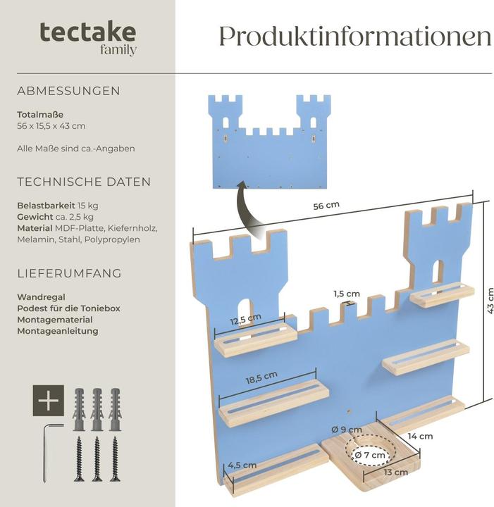 Produktbild tectake Wandregal MyLittleStory Fortress für bis zu 16 Tonies