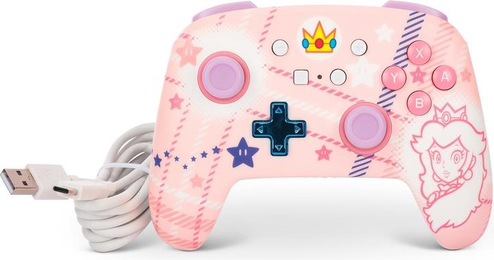 Actual product image PowerA Enhanced Wireless Controller Princess Peach Plaid (Switch, Switch Lite, Switch OLED)