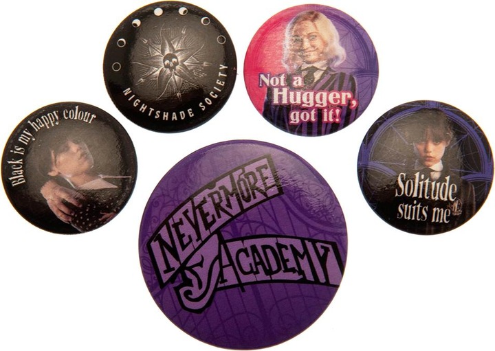 Produktbild Wednesday Abzeichen Nevermore 5erPack