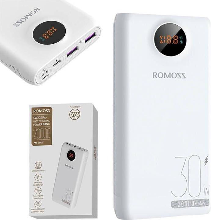 Actual product image Romoss SW20S Pro Powerbank 20000mAh, 30W (white) (20000 mAh, 30 W, 74 Wh)