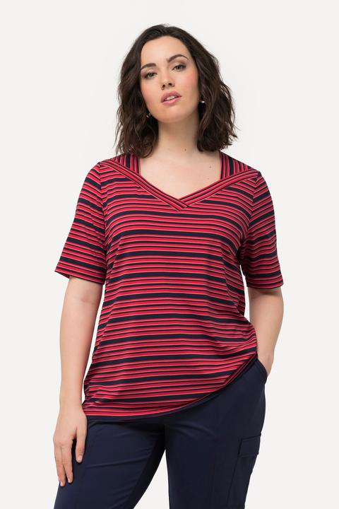 Produktbild Ulla Popken T-Shirt, Ringel, Classic, V-Ausschnitt, Halbarm (58)