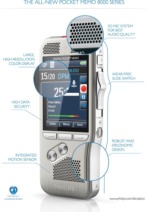 Produktbild Philips DPM8300 Pocket Memo Integrator (ohne Software, Schiebeschalter) (4 GB)