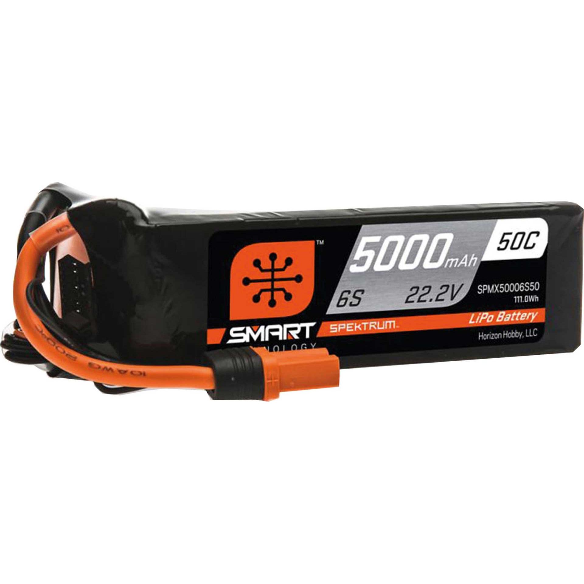 Spektrum 5000mAh 6S 22.2V 50C Smart LiPo Battery IC5 (22.20 V, 5000 mAh)