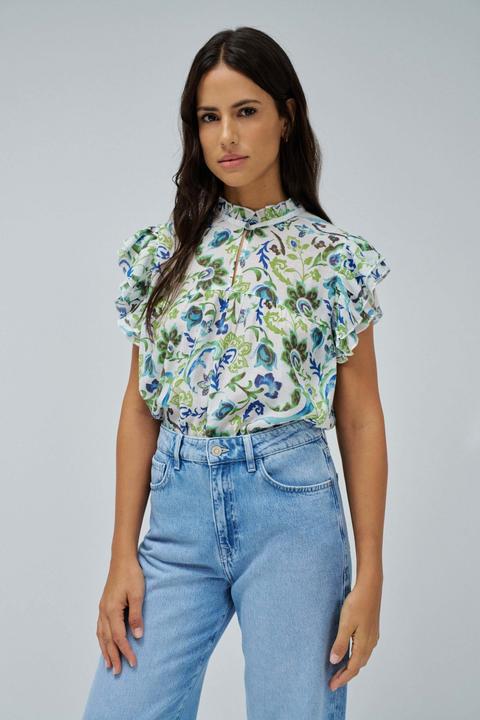 Produktbild Salsa Jeans Kurzarmbluse Ruffled Detail Print Blouse (L)