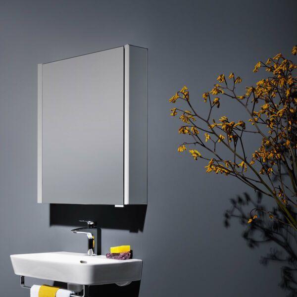 Actual product image Laufen Frame 25 mirror cabinet, vertical lighting, stop left, 750x150x600 (75 x 15 x 60 cm)