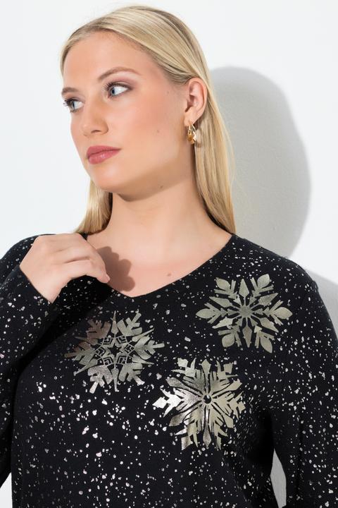 Produktbild Ulla Popken Sweatshirt, Metallic-Druck, V-Ausschnitt, Langarm (60)