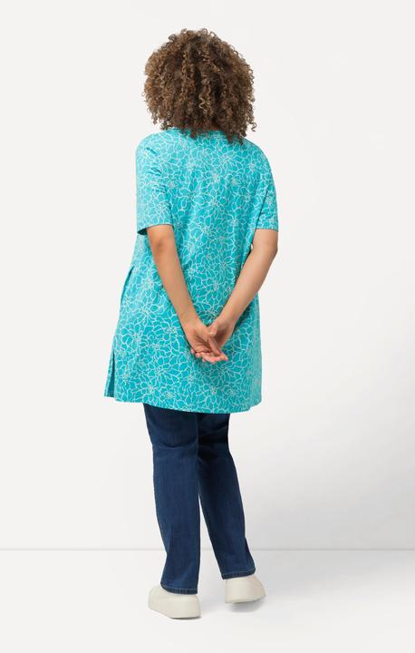 Image du produit Ulla Popken T-shirt long avec plis fantaisie, silhouette en A évasée, col en V et manches courtes (46, 48)