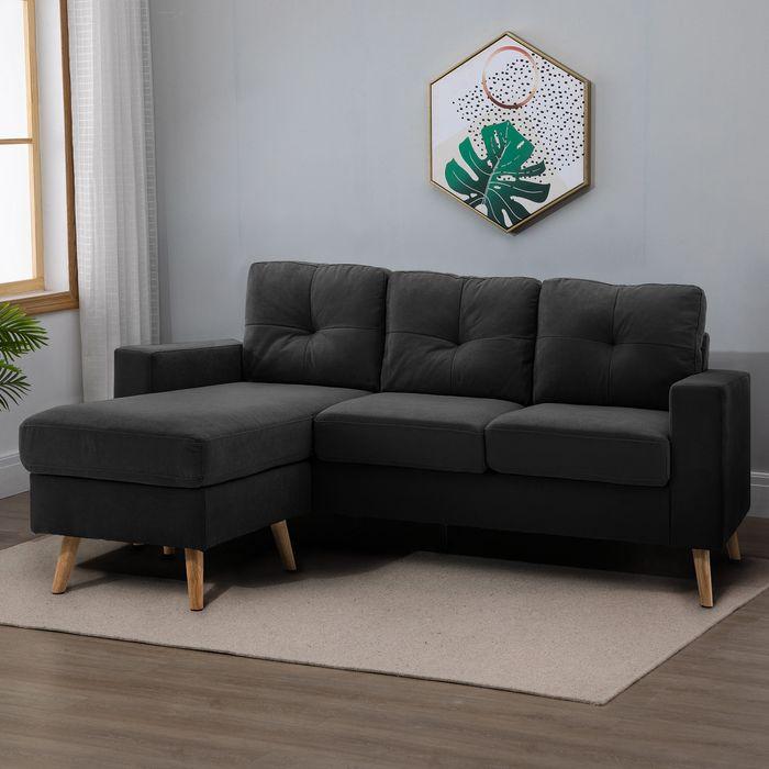 Produktbild Swisshandel24 Ecksofa Eckcouch in L-Form, Eckgarnitur in Leinenoptik, Couchgarnitur mit Chaiselongue für 3 Persone (3-Sitzer)