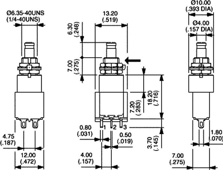 Actual product image APEM SPDT momentary pushbutton switch