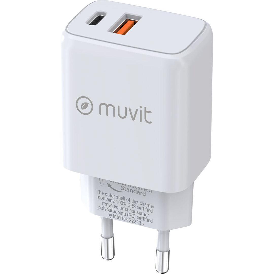 Muvit Wandladegerät for Change MC-215 Weiss 18 W 25 W (25 W), Caricatore USB, Bianco