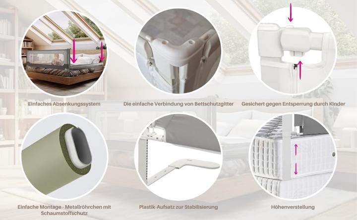 Produktbild Primabobo Klappbares Bettschutzgitter Velvo, höhenverstellbar (200 cm)