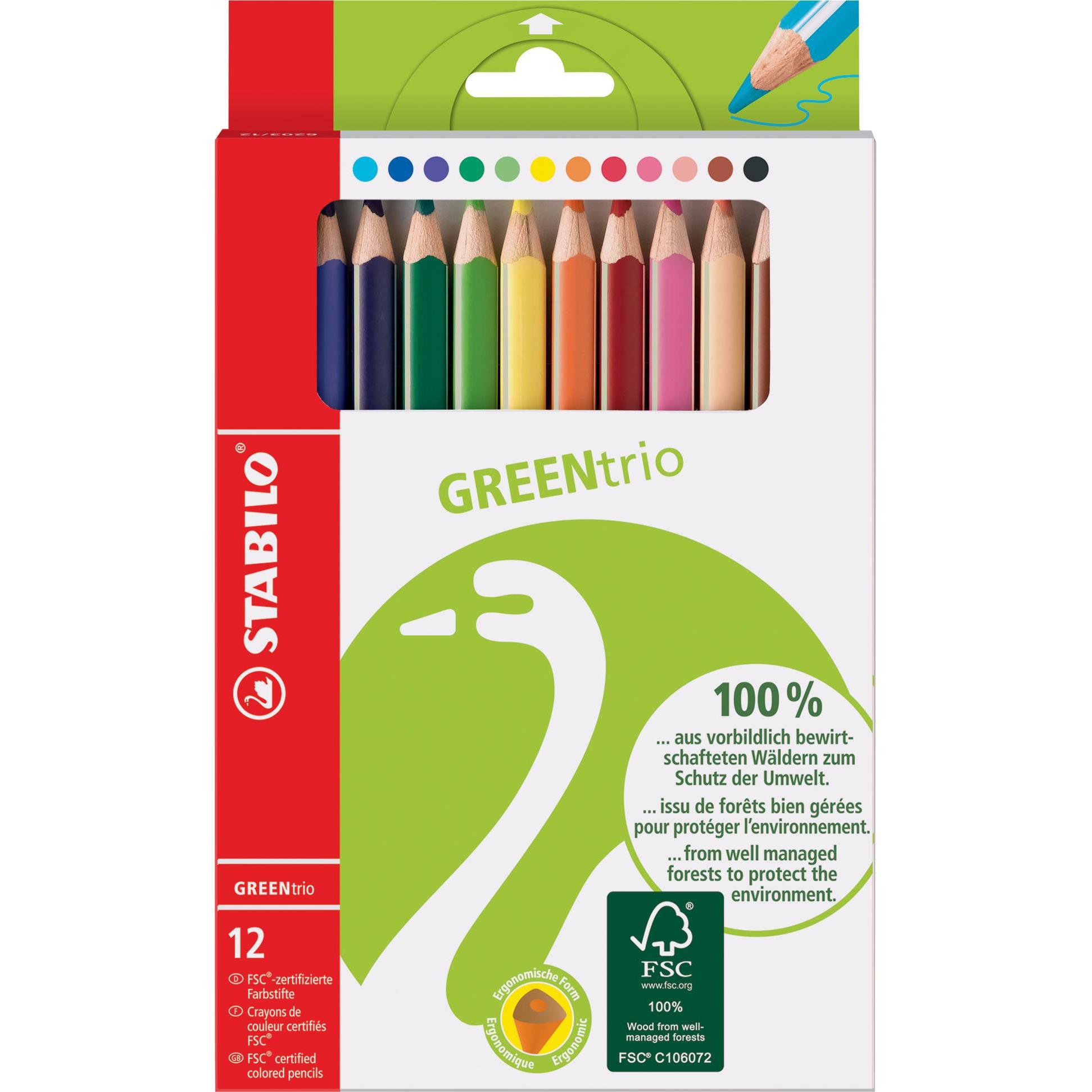 STABILO, Malstifte, GREENtrio Dreikant-Buntstift (Mehrfarbig, 12 x)