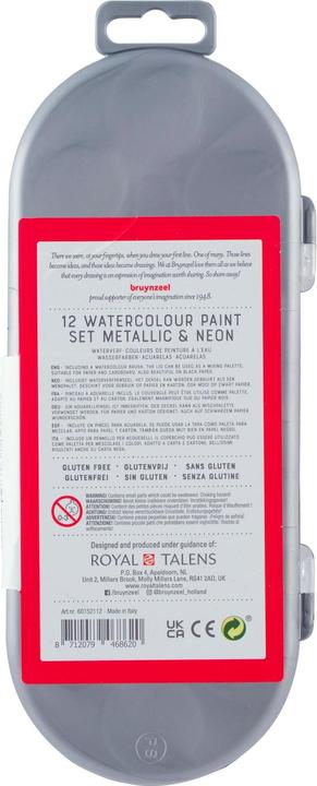 Actual product image Bruynzeel Watercolor Metallic/Neon Set of 12, Multicolor (Orange, Lilac, Multicoloured, Violet, Red)