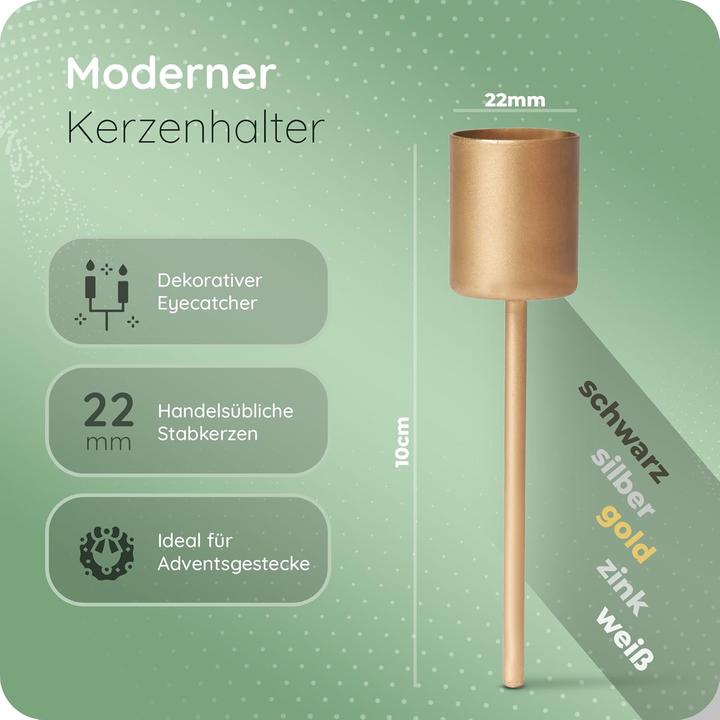 Produktbild Novaliv 8x Stabkerzenhalter gold I Kerzenpick 10 x 2,5 cm Kerzenhalter für Adventskranzdekoration I