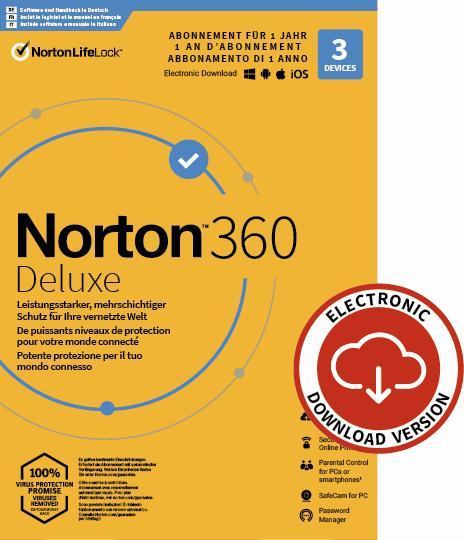 Actual product image NortonLifeLock 360 Deluxe (3 Devices, 25GB) (1 User, 3 Devices/Users, 12 months)