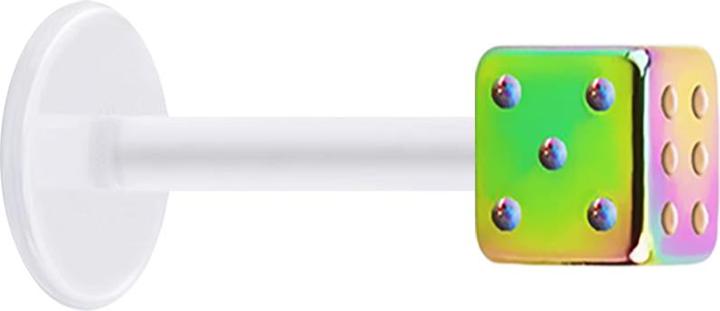 Produktbild Star Piercing Micro Labret transparent mit Würfel farbig (Bioflex, Chirurgenstahl 316L, ohne Messing)