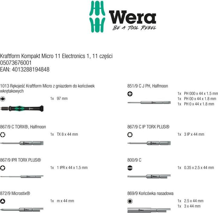 Energie-Label Wera Kraftform Kompakt Micro 11 Electronics 1 (Kreuz Pozidriv PZ)