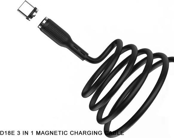 Actual product image Denmen 3IN1 USB CABLE BLACK D18 MAGNETIC MICRO TYPE-C IPHONE 2.4A 1M (1 m)