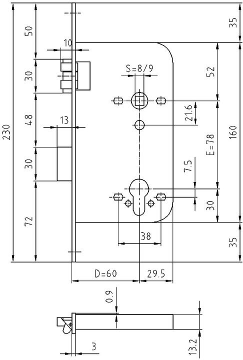Actual product image Glutz Mortise locks 1105 KF (Mortise lock)