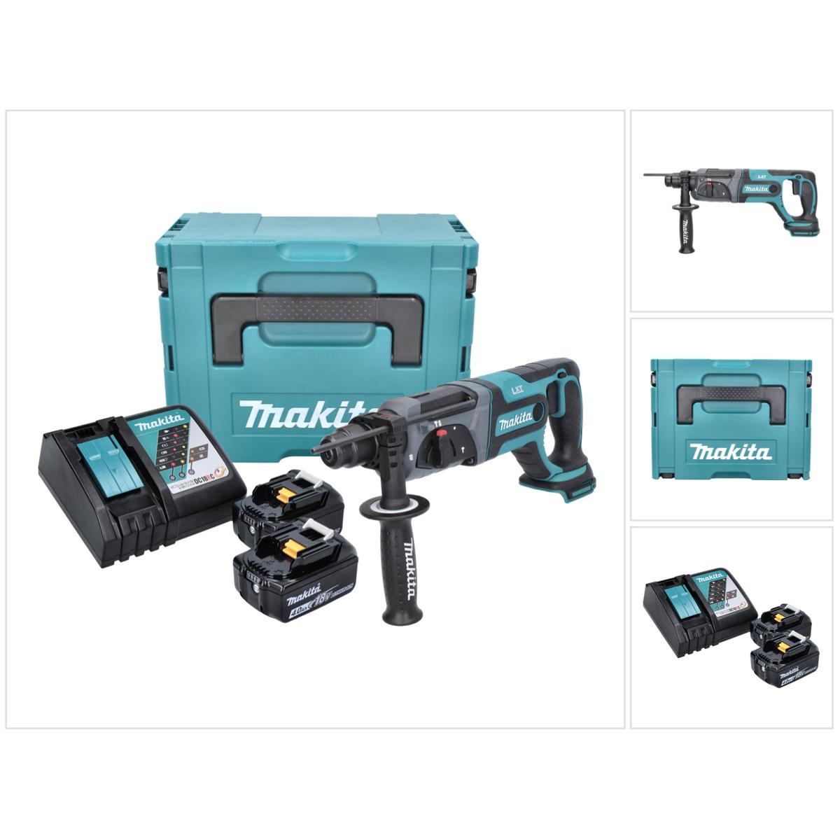 Makita, Bohrmaschine + Akkuschrauber, DHR 241 RMJ Akku Bohrhammer 18 V 2,0 J SDS plus + 2x Akku 4,0 Ah + Ladegerät + Mak...