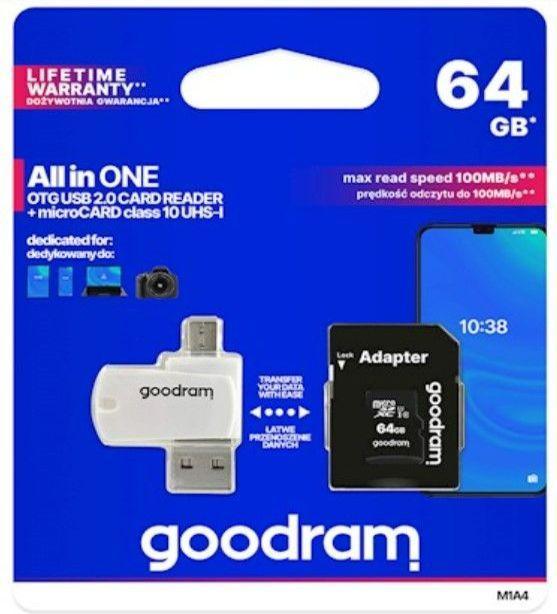 Immagine prodotto Goodram Tutto in una scheda di memoria M1A4-0640R12 64 GB MicroSDXC Classe 10 UHS-I+ Il - Estendere (64 GB, microSDXC, U1, UHS-I)