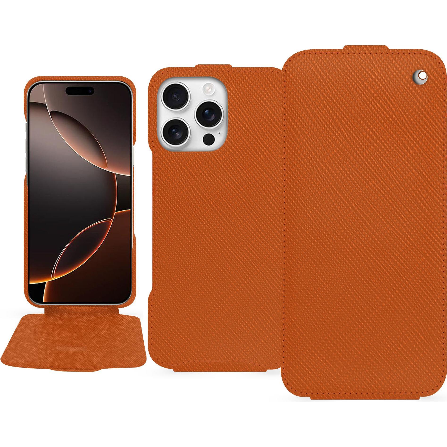 Noreve Lederschutzhülle vertikal (Apple iPhone 16 Pro), Smartphone Hülle, Orange