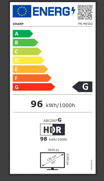 Energielabel NEC ME502 50IN LFD UHD 450cd/sqm (3840 x 2160 Pixels, 50")