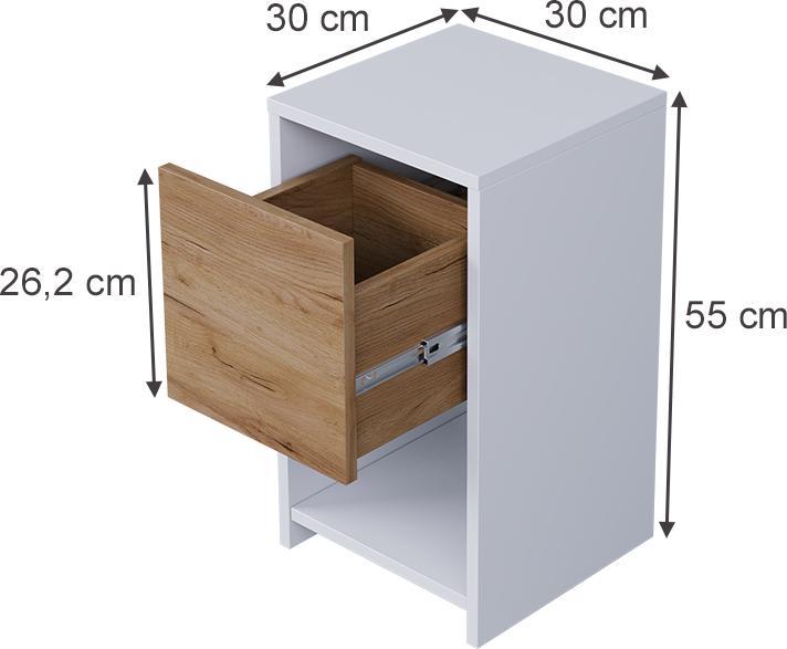 Produktbild Vicco Nachttisch Evo, Weiss/Goldkraft Eiche, 2er Set (30 x 55 x 30 cm)