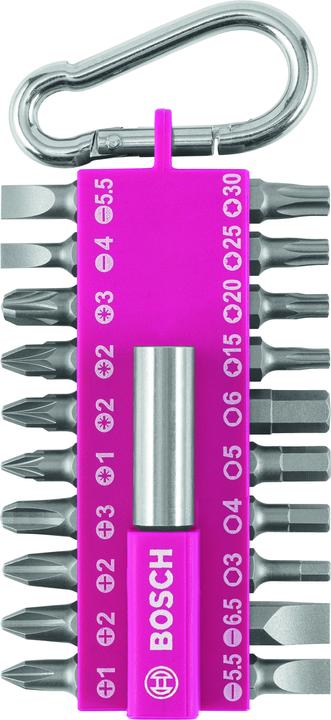 Bosch Zubehör 21-teiliges Schrauberbit-Set mit Snap-hook, Pink (Innensechsrund TX)