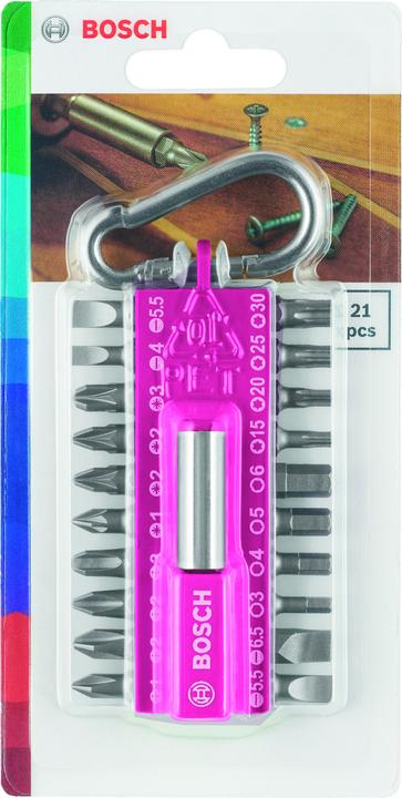 Produktbild Bosch Zubehör 21-teiliges Schrauberbit-Set mit Snap-hook, Pink (Innensechsrund TX)