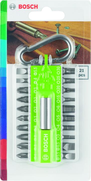 Actual product image Bosch Zubehör Bosch Schrauberbit-Set mit Snap-hook (hellgrün), 21-teilig (Hexagon socket TX M20, Hexagon socket TX M30, Hexagon socket TX M15, Hexagon socket TX M25, Cross Phillips PH M1, Cross Phillips PH M2, Cross Pozidriv PZ M1, Cross Pozidriv PZ M2, Cross Phillips PH M3, Cross Pozidriv PZ M3)