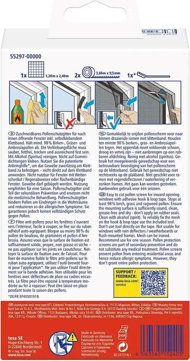 Actual product image tesa Pollen protection grille, for allergy sufferers, can be closed incl. self-adhesive Velcro tape (120 x 240 cm)