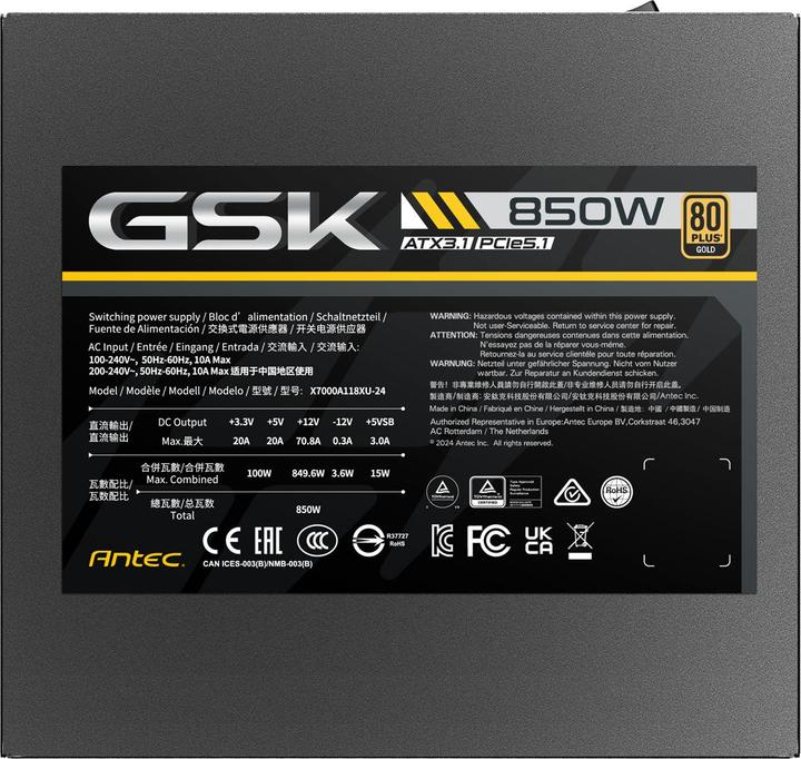 Produktbild Antec ALIMENTATION ATX GSK ATX 3.1 - 850W (NOIR) (850 W)