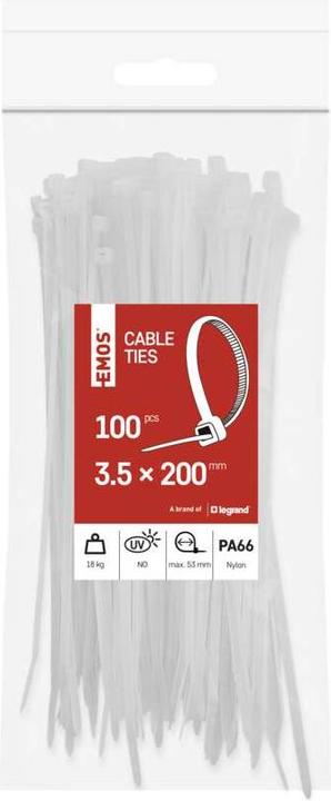 Actual product image Emos Cable tie 200×3,5, white, 100 pcs (200 mm, 100 pcs.)