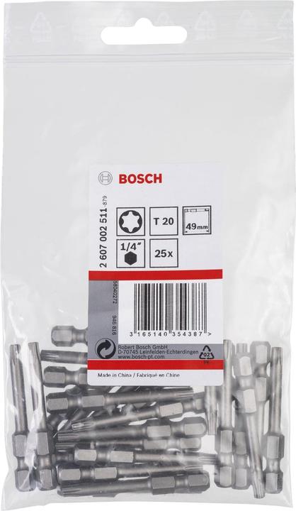 Actual product image Bosch Professional Zubehör Screwdriver bit extra-hard T20, 49 mm, 25-pack (Hexagon socket TX)