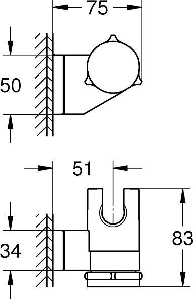 Actual product image Grohe Vitalio Universal QuickFix Handbrausehalter, kleben oder bohren, chrom